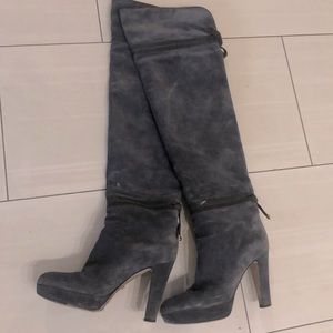 Sergio Rossi Grey Suede Over the Knee High Boots